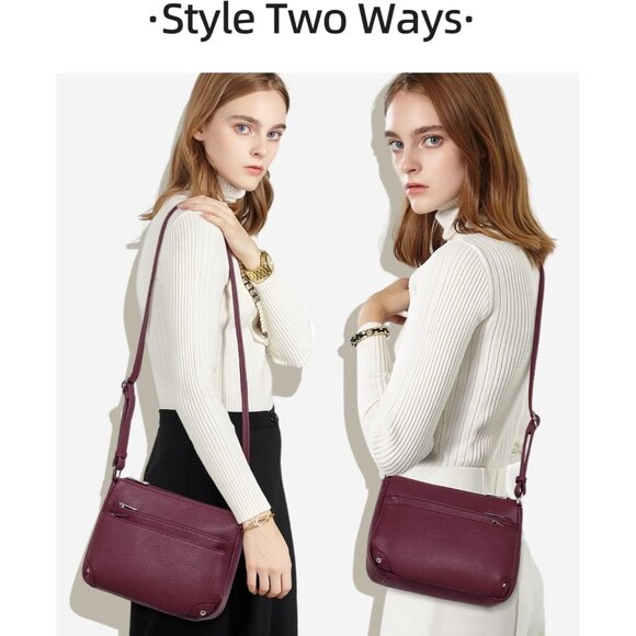 Women Wine Red Imported PU Leather Medium Size Crossbody Satchel Handbags - Picture 2 of 9